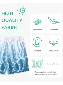 Surfspeed Men'S Chain Print Gradient Drawstring Waist Beach Shorts - Dusty Blue - View 5