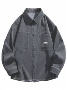 Uomo Giacche a camicia toppa con lettera con doppia tasca