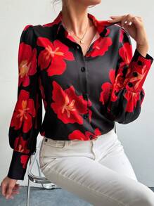 Chiquease 女款花卉印花泡泡長袖襯衫 - 彩色 - 查看 5