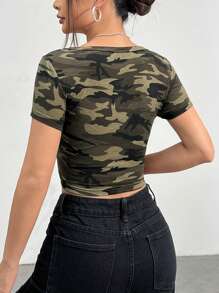 SHEIN EZwear 迷彩針織女式修身t卹