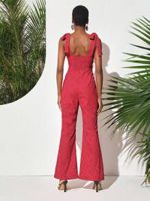 Christian Allana Designer Eyelet Bustier Jumpsuit With Bow Straps, For Holiday - Hot Pink - View 2
