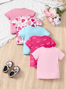 SHEIN 女嬰休閒舒適可愛字母印花四件式上衣 - 彩色 - 查看 2