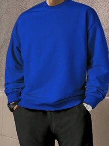 Manfinity Homme Loose Fit Men's Solid Color Drop Shoulder Sweatshirt - Blue - View 1