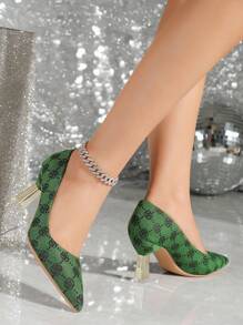 春秋新品時尚防滑和耐磨孔雀綠色尖頭單鞋高跟鞋,適用於派對和休閒穿著 - 綠色 - 查看 3