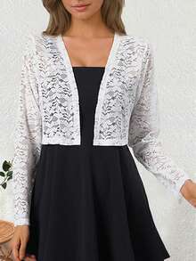 Women's Versatile Long Sleeve Short Lace Jacket - White - View 4