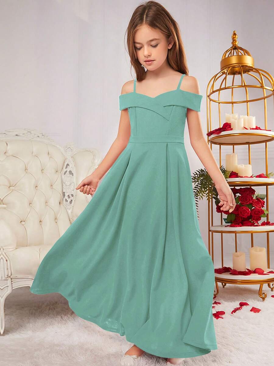 SHEIN Tween Girls' Knitted Solid Color Elegant Dress