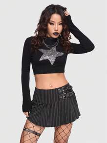ROMWE PUNK Women's Glitter Star Pattern Long Sleeve Sweater