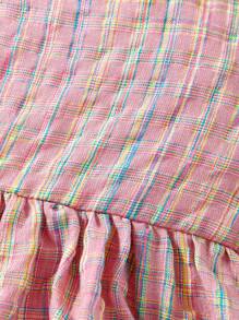 Vestito casual e confortevole per bambina con texture a quadri colorati, maniche a sbuffo - Multicolore - Visualizzare 3