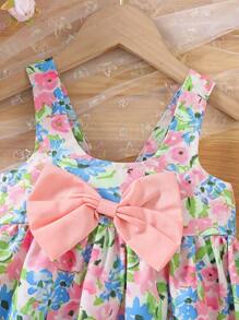 Vestido sin mangas con estampado floral para bebé niña, decorado con moño - Multicolor - Ver 4
