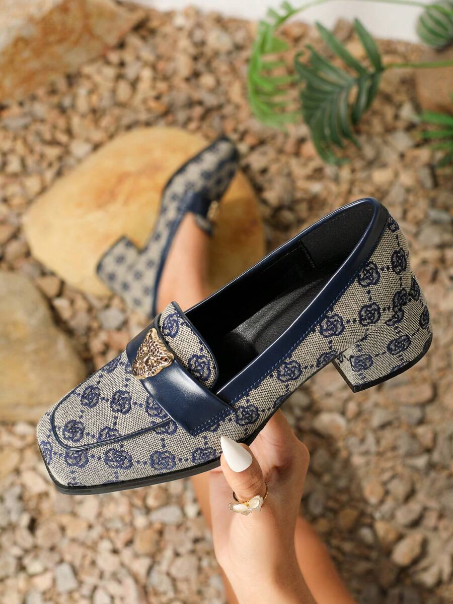 Giày lười mũi vuông đế dày thời trang thu/đông cho nữ - Giày Mule, thanh lịch - Màu xanh lam - Xem 1