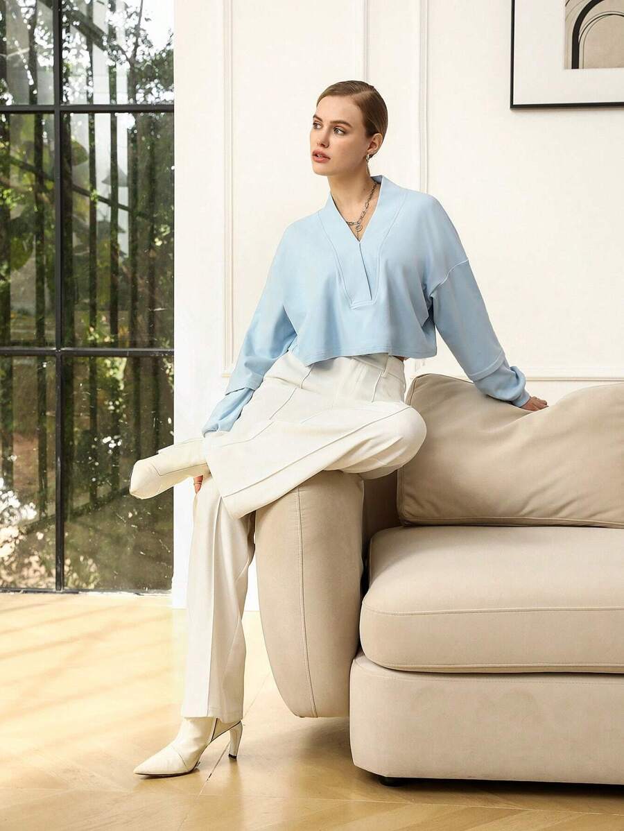 Anewsta Sudadera De Manga Larga Con Cuello En V Para Mujer