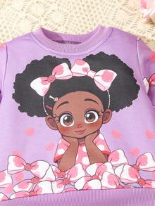 Baby Girl Casual Sweatshirt Set, Autumn - Purple - View 4