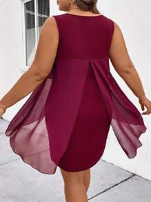 Rometta Dress Ukuran Plus Asimetris Kontras Lace Membungkus Plain Anggun - Burgundy - View 6