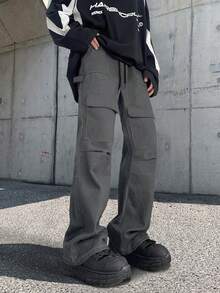 ROMWE MEN Street Life 男士有口袋工裝褲 - 灰色 - 查看 3