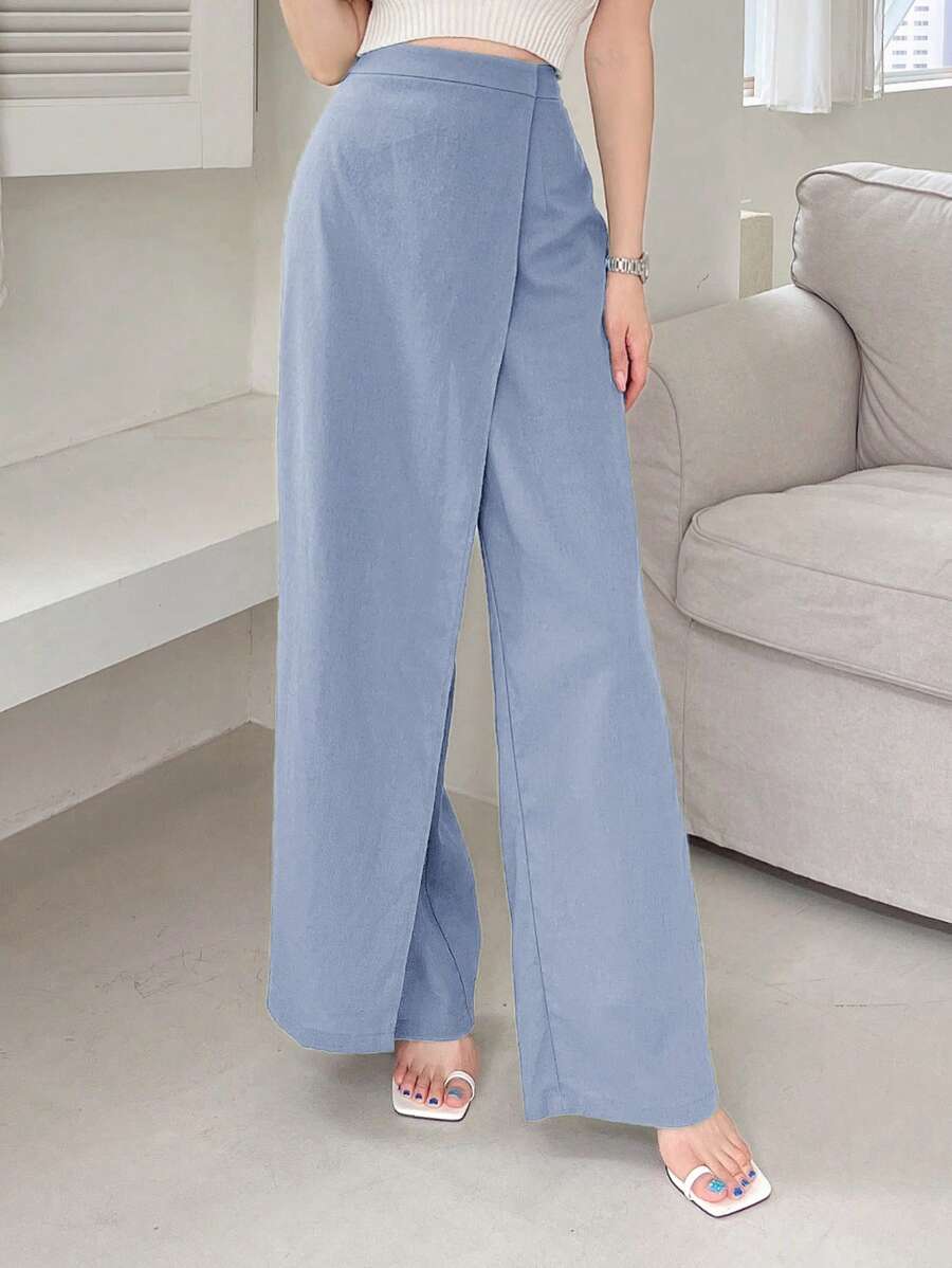 SHEINNeu Quần ống rộng dệt rộng bất đối xứng cho nữ - Màu xanh nhạt - Xem 1