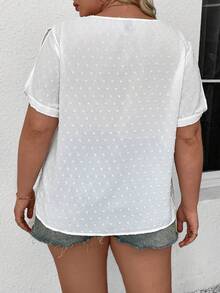 SHEIN LUNE Của phụ nữ Kích thước lớn Cổ chữ V Ngắn tay Áo sơ mi - trắng - Xem 2