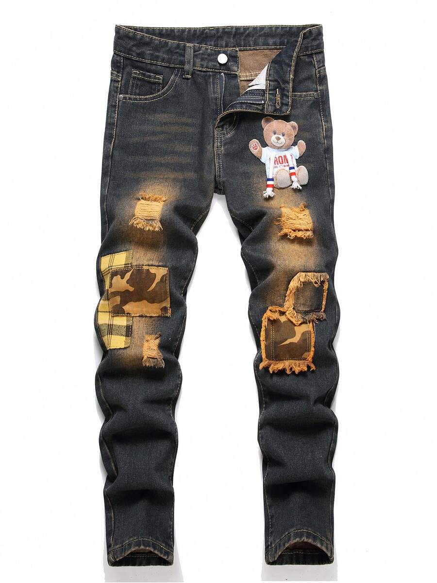 大童卡通熊时尚牛仔裤