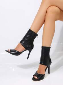 Women's Peep Toe Comfortable Breathable Fashion High Heel Sandals For Outdoor Party, With Back Zipper Closures, Fashionable & Casual Design, High Heels For All Seasons - Black - View 2