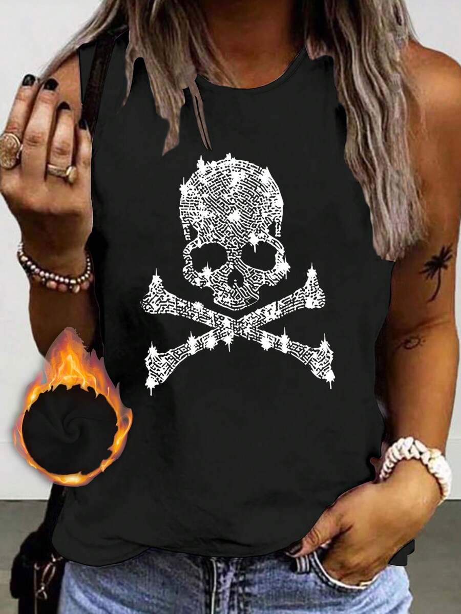 SHEIN LUNE 女士加厚毛圈印花背心，適用於夏季 - 黑色 - 查看 1