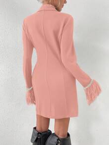 SHEIN Privé Vestido Con Puños Peludos Y Solapa De Color Liso Con Doble Botonadura - Rosa - Ver 2