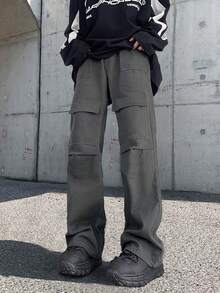 ROMWE MEN Street Life 男士有口袋工裝褲 - 灰色 - 查看 4