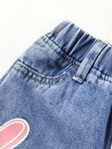 Jeans Imprimé Avec Motif Cœur Et Fleur Pour Les Filles En Bas Âge - Jean bleu - Voir 8