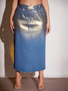 SHEIN BAE Kích thước lớn Của phụ nữ Kim loại Dần dần Váy Denim - Nhiều màu - Xem 1