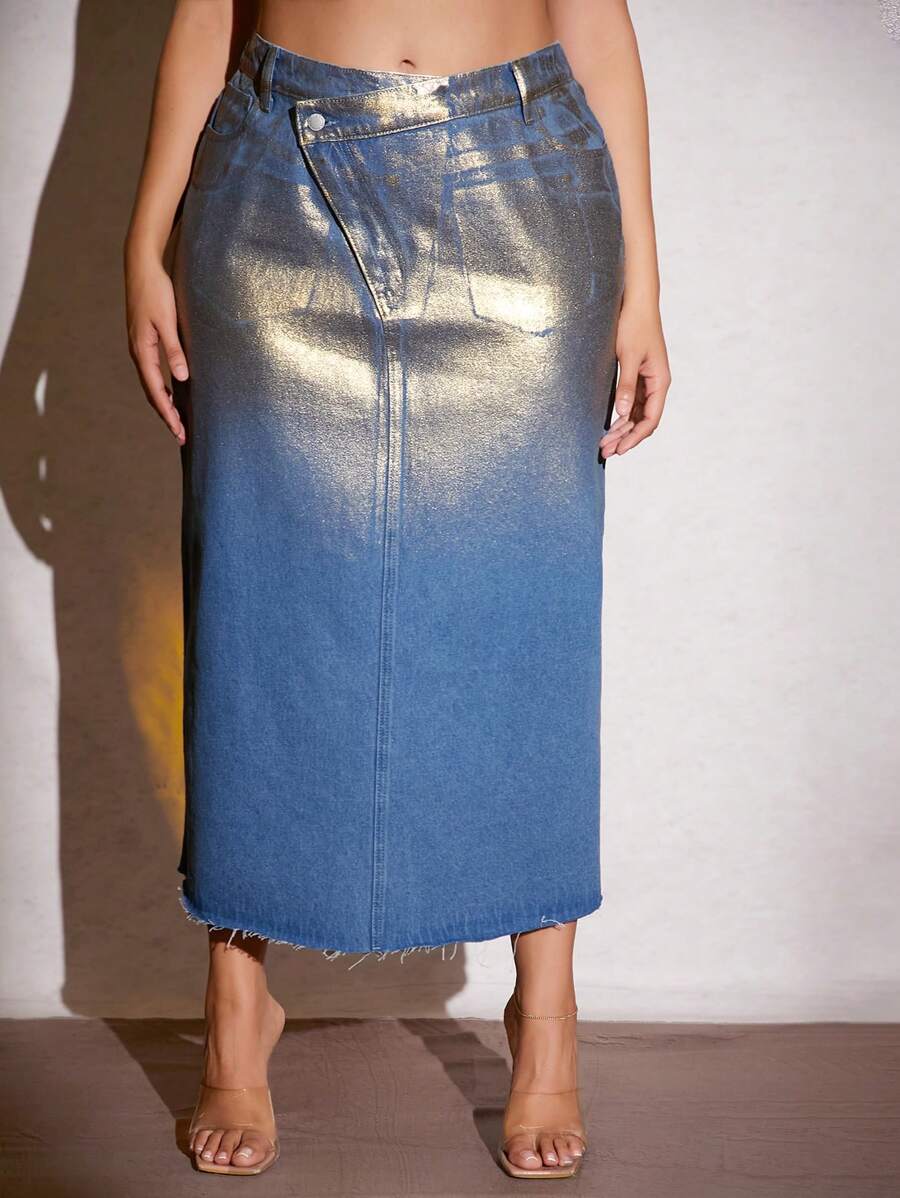 SHEIN BAE Kích thước lớn Của phụ nữ Kim loại Dần dần Váy Denim - Nhiều màu - Xem 1