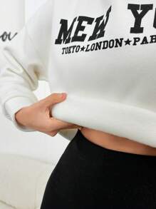 EURMUSE Slogan Graphic Drop Shoulder Hoodie - White - View 5
