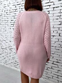 SHEIN Clasi Women's Plus Size Raglan Sleeve Knee-Length Sweater Dress - Pink - View 2