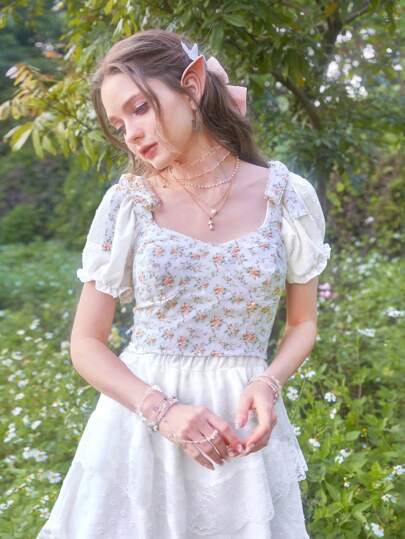 Kawaii Cami floral con cordón tirantes