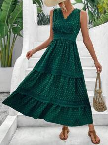 Breezaya Ladies' Spliced Lace Dress With Swiss Dots Pattern