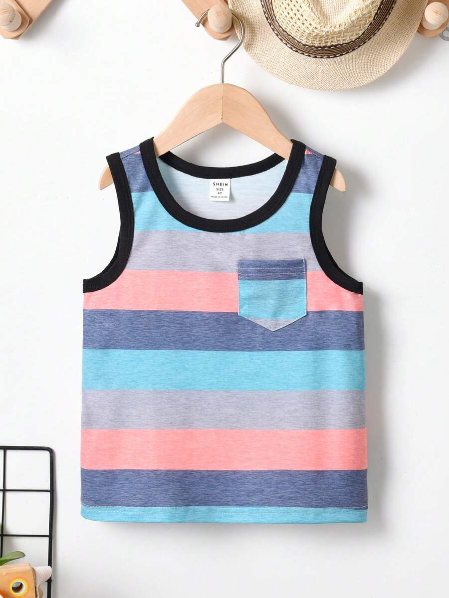 SHEIN Chàng trai trẻ mùa hè thường ngày Colorblock Pocket Patched Tank Top - Nhiều màu - Xem 1