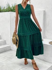 Breezaya Ladies' Spliced Lace Dress With Swiss Dots Pattern