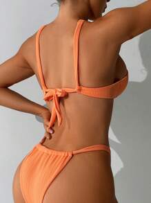 SHEIN Swim Women's Cross Design Textured Bikini Set Carnival Summer