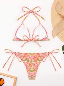 SHEIN Swim Bộ bikini hai mảnh in hoa dành cho nữ Carnival Bãi biển mùa hè - Nhiều màu - Xem 2