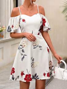 SHEIN Frenchy 女式露肩花卉印花連衣裙 - 彩色 - 查看 1