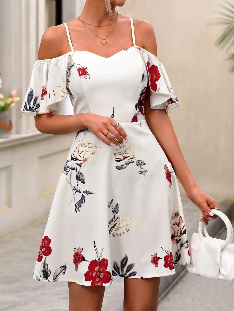 SHEIN Frenchy 女式露肩花卉印花連衣裙 - 彩色 - 查看 1