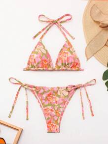 SHEIN Swim Bộ bikini hai mảnh in hoa dành cho nữ Carnival Bãi biển mùa hè - Nhiều màu - Xem 6