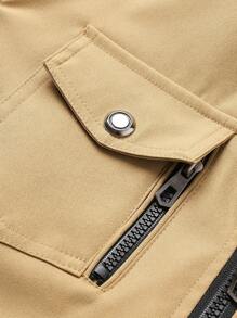 Manfinity Homme Men's Stand Collar Cargo Style Jacket - Khaki - View 5