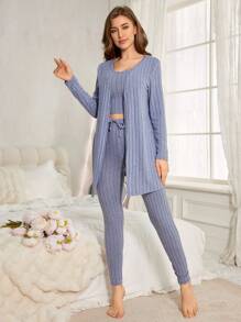 Chất rắn Áo ba lỗ & Nút eo Xà cạp & Bộ áo dài tắm - Màu xanh nhạt - Xem 6