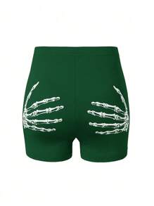 VaVaBold Skeleton Hand Print Athletic Shorts - Dark Green - View 1