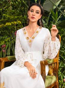 Divindia Damski Złota folia Nadruk Rękaw latarnia Sukienki