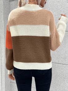 Chiquease 撞色立领落肩针织套头衫秋冬毛衣 - 彩色 - 查看 2