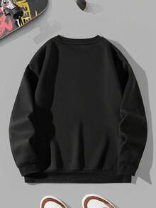 Sudadera Con Cuello Redondo Y Estampado De Baloncesto Para Hombres - Negro - Ver 2
