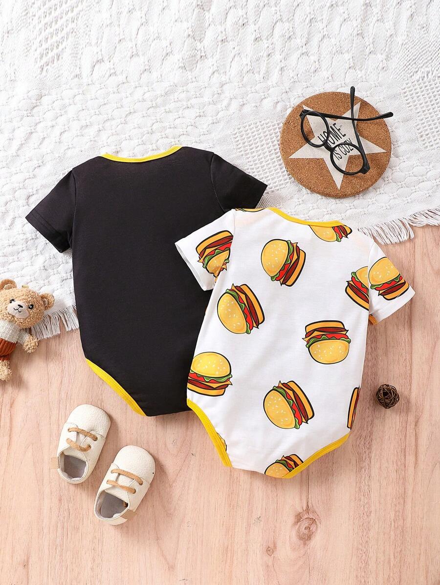 2pcs/Set Baby Boy Cute Food Pattern Printed Short Sleeve Romper With