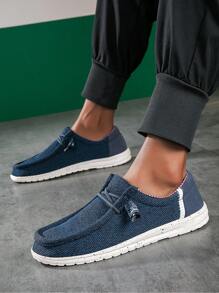 男士皮便鞋,透氣無縫布面,適合舒適時尚配襯,輕盈舒適鞋履 - 藍色 - 查看 3