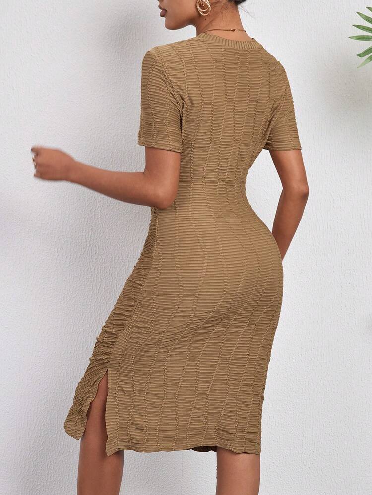Women's Solid Color Short Sleeve Side Split Dress