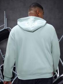 Manfinity Homme Men's Plus Size Hooded Loose Sweatshirt With Letter Print And Zipper Closure