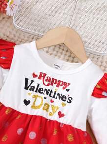 Valentine's Day Baby Girls' Mesh Gold Stamping Polka Dot Print Dress - Red - View 4
